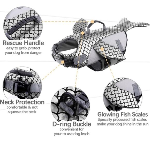 Kouser Dog Life Jacket Life Vest Flotation Device Silver WhaleDesign Size M NEW - Picture 4 of 7